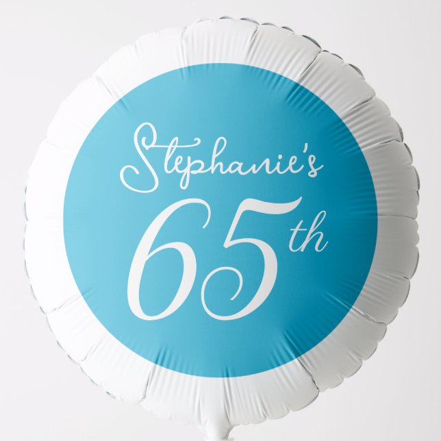 Elegant Aqua Blue Circle Monogram 65th Birthday Balloon (Front)