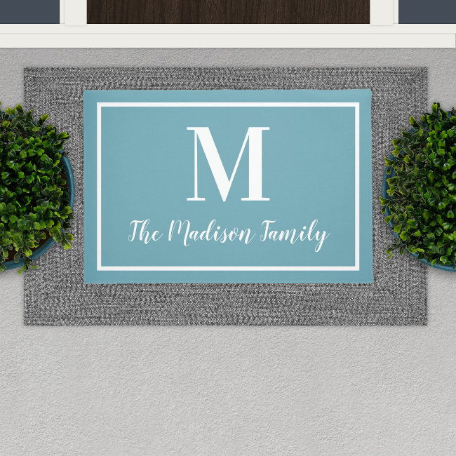 Elegant Aqua Blue Custom Monogram Initial Doormat