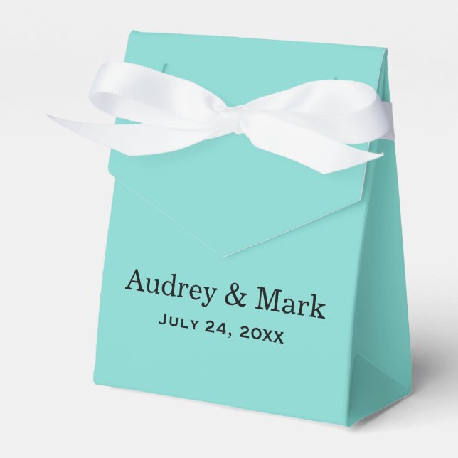 Elegant Aqua Blue Custom Wedding Monogram Favor Boxes (Front Side)