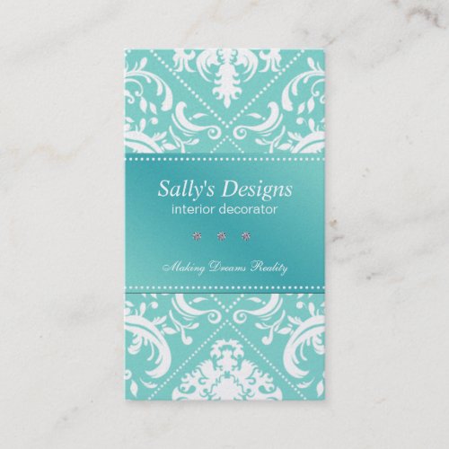 Elegant Aqua Blue Damask Business Card