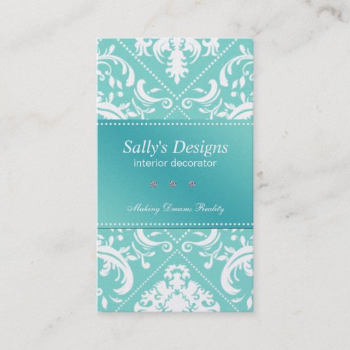 Customizable Elegant Aqua Blue Damask Business Card