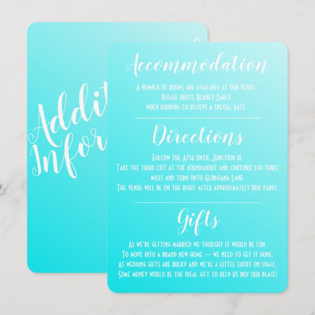 Elegant Aqua Blue Enclosure Card (Front/Back)