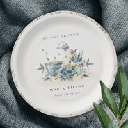 Elegant Aqua Blue Floral Teapot Cup Bridal Shower Paper Plates at Zazzle