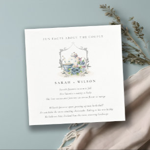 Elegant Aqua Blue floral Teapot Fun Facts Wedding Napkins