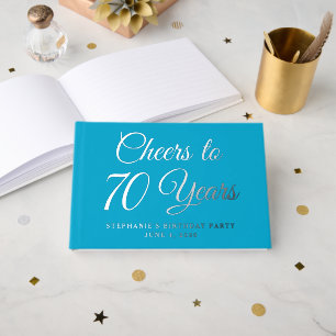 Elegant Aqua Blue Foil Cheers to 70 Years Guest Book
