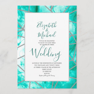 Elegant Aqua Blue Geometric Formal Wedding Invitation