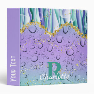 Elegant Aqua Blue Gradient Ombre Custom Name 3 Ring Binder