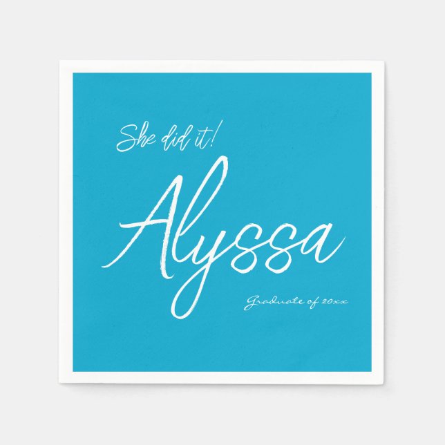 Elegant Aqua Blue Graduation Party She did it Napkins (Front)