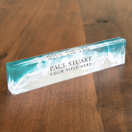 Elegant Aqua Blue Green Beach Script Desk Name Plate