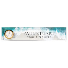 Elegant Aqua Blue Green Beach Script Desk Name Plate