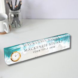 Elegant Aqua Blue Green Beach Script Desk Name Plate