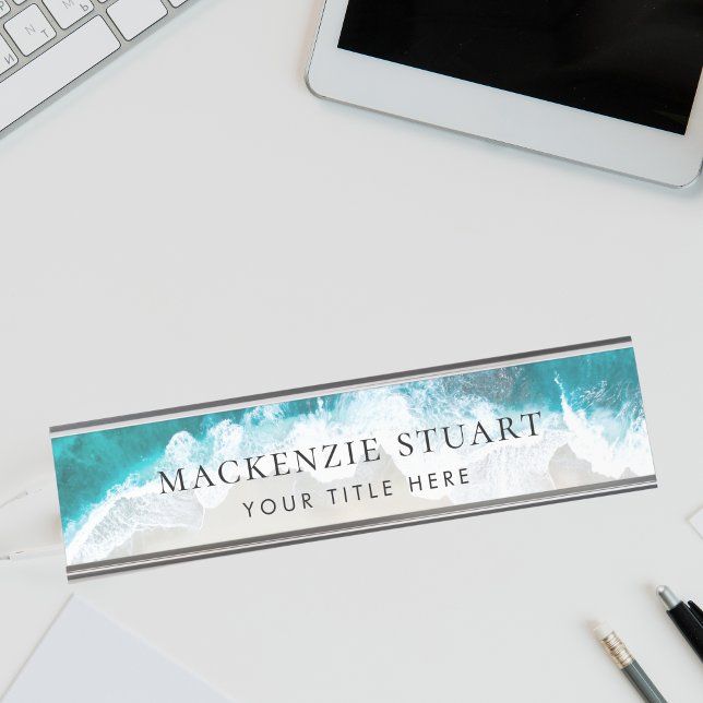 Elegant Aqua Blue Green Beach Script Desk Name Plate (Creator Uploaded)