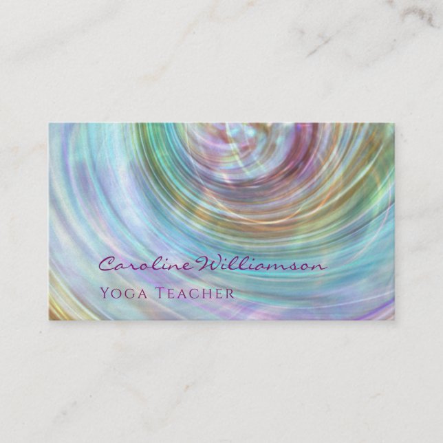 Elegant Aqua Blue Green Purple Shell Yoga Teacher Business Card (Front)