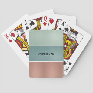 ELEGANT AQUA BLUE GREEN ROSE GOLD COPPER STRIPS POKER CARDS