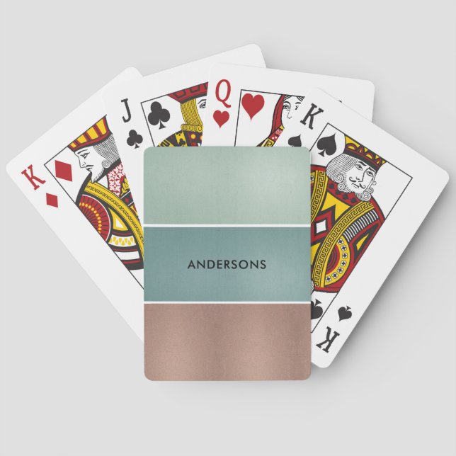 ELEGANT AQUA BLUE GREEN ROSE GOLD COPPER STRIPS POKER CARDS (Back)