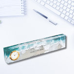 Elegant Aqua Blue Green Script Name Clock Desk Nam Desk Name Plate