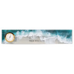 Elegant Aqua Blue Green Script Name Clock Desk Name Plate