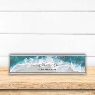 Elegant Aqua Blue Green Signature Script Name Desk Name Plate
