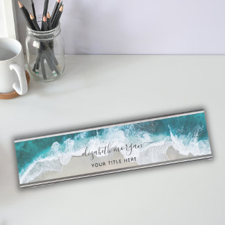 Elegant Aqua Blue Green Signature Script Name Desk Name Plate
