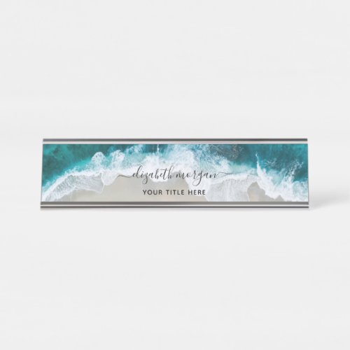 Elegant Aqua Blue Green Signature Script Name Desk Name Plate