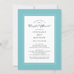Elegant Aqua Blue Green Wedding Couples Shower Invitation