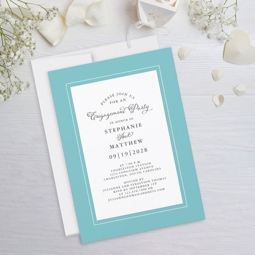 Elegant Aqua Blue Green Wedding Engagement Party Invitation