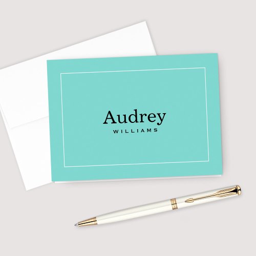 Elegant Aqua Blue Monogram Name Note Card