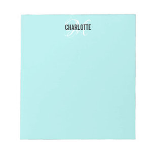 Elegant aqua blue monogram name notepad
