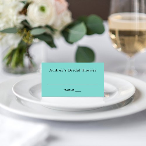 Elegant Aqua Blue Monogram Wedding Bridal Shower Place Card