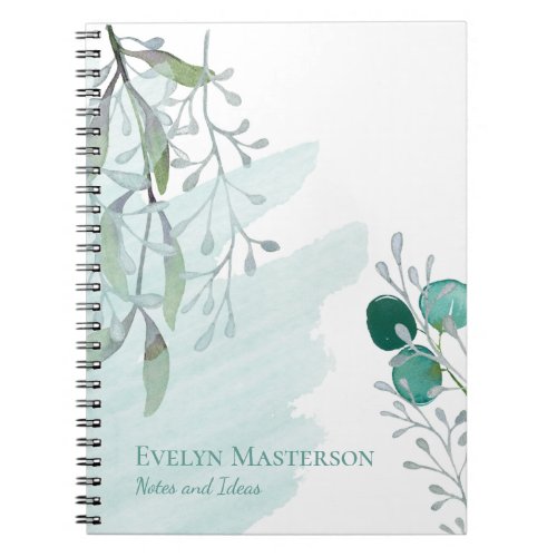 Elegant Aqua Blue on White Creative Eucalyptus  Notebook