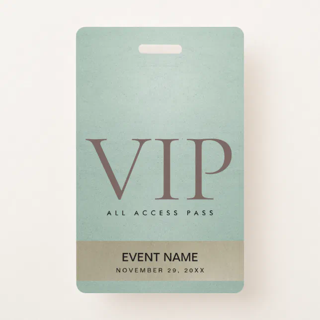 ELEGANT AQUA BLUE PALE GOLD VIP EVENT ACCESS PASS BADGE | Zazzle