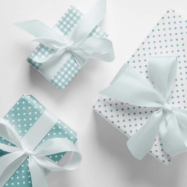 Elegant Aqua Blue Polka Dots Gingham Pattern Mix Wrapping Paper Sheets (Aqua blue and white polka dots and gingham checks pattern mix and match wrapping paper sheets.)