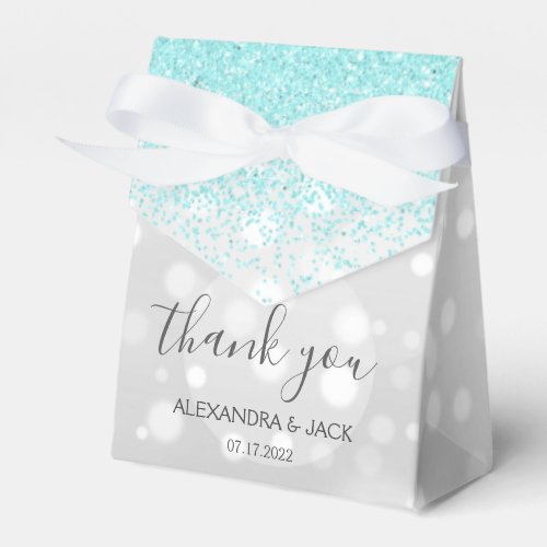 Elegant Aqua Blue Silver Sparkly Glitter Wedding Favor Boxes