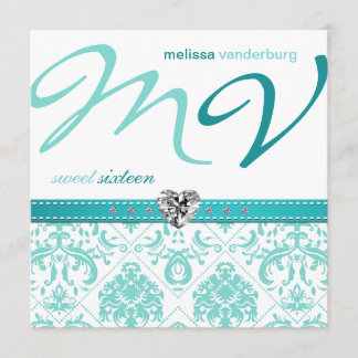 Elegant Aqua blue Sweet Sixteen Birthday Invites