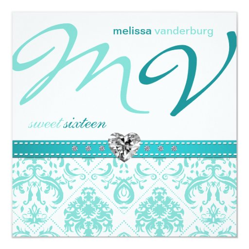 Aqua Sweet 16 Invitations 3