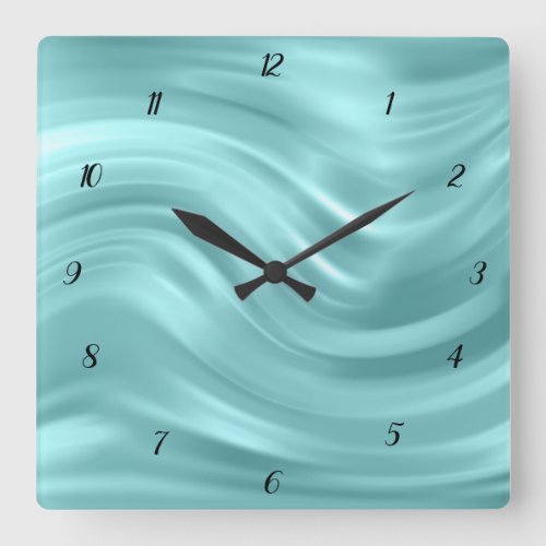 Elegant Aqua Blue Swirl Design Decorative Square Wall Clock