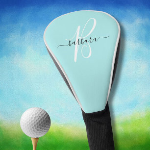 Elegant Aqua Blue Teal Monogram Initial Name * Golf Head Cover