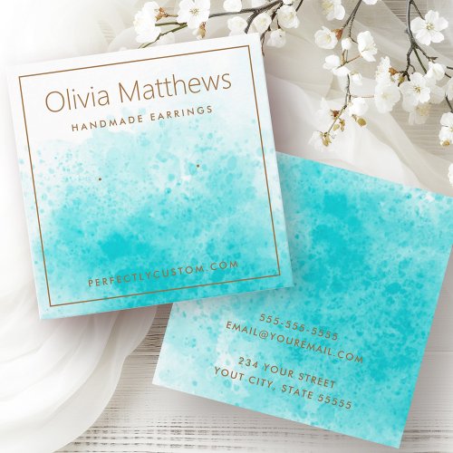 Elegant aqua blue watercolor earring card