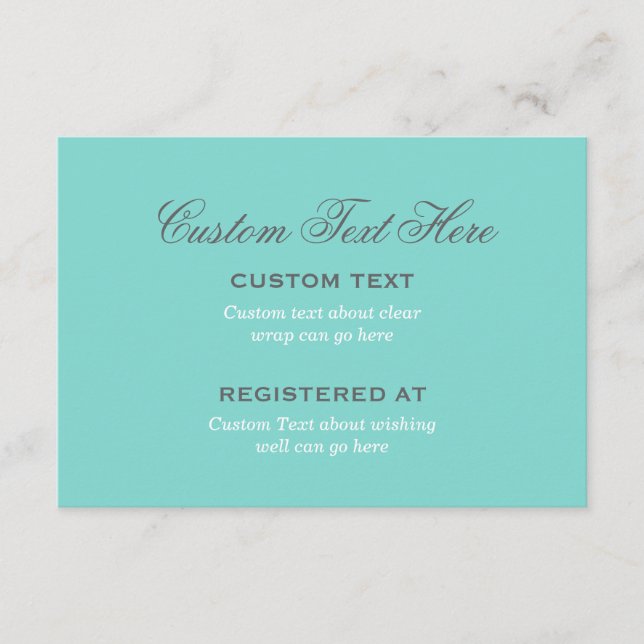 Elegant Aqua Blue Wedding Bridal Shower Registry Enclosure Card (Front)