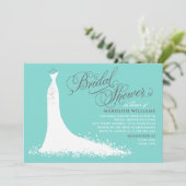 Elegant Aqua Blue Wedding Gown Bridal Shower Invitation (Standing Front)