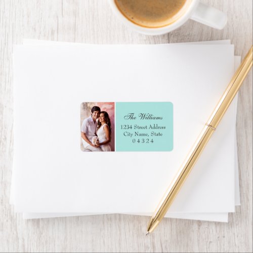 Elegant Aqua Blue Wedding Photo Return Address Label