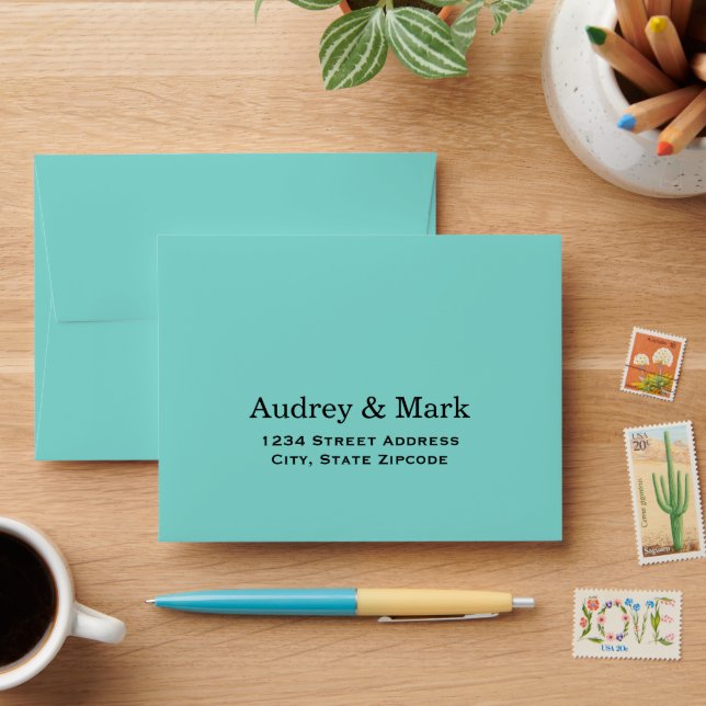 Elegant Aqua Blue Wedding Response Envelope (Desk)