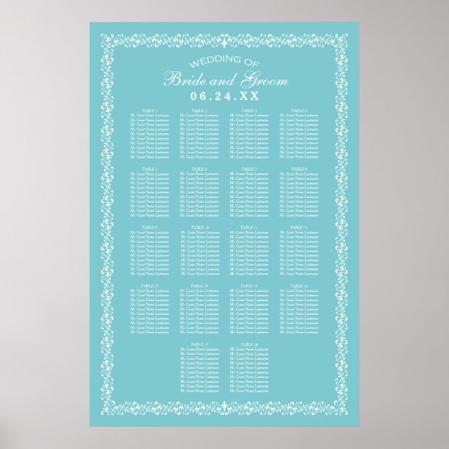 Elegant Aqua Blue Wedding Seating Chart (Front)
