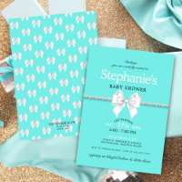 Elegant Aqua Blue White Bow Baby Shower