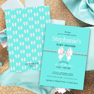 Elegant Aqua Blue White Bow Baby Shower Invitation