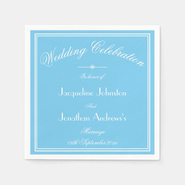 Elegant Aqua Blue & White Script Paper Wedding Napkins (Front)