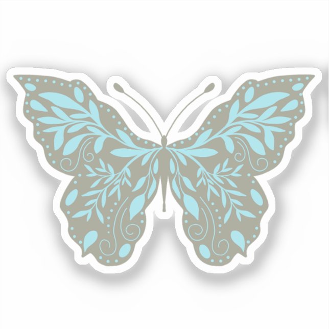 Elegant Aqua Botanical Butterfly Sticker (Front)