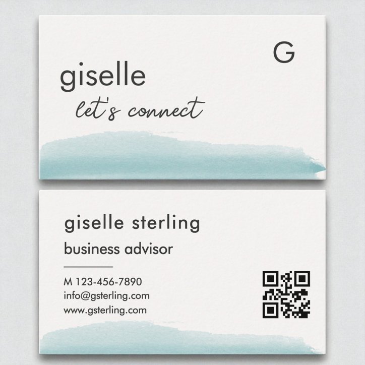 Elegant Aqua Brush Stroke QR Code Business Card