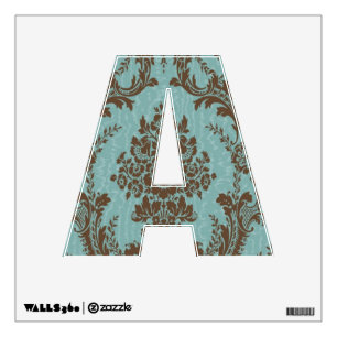 Elegant Aqua & Chocolate Damask Pattern Vintage Wall Sticker