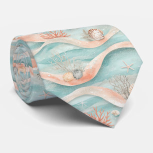 Elegant Aqua Coral Ocean Pattern Neck Tie